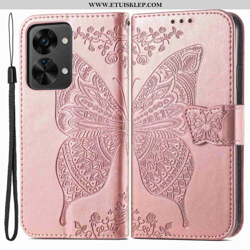 Etui Folio do OnePlus Nord 2T 5G z Łańcuch Etui Na Karty Ze Smyczą Butterfly